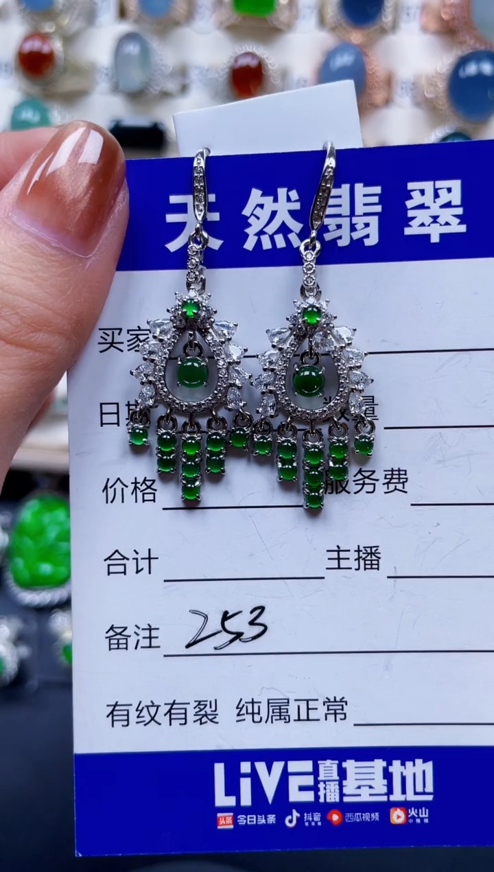 银S925镶嵌翡翠耳饰253
