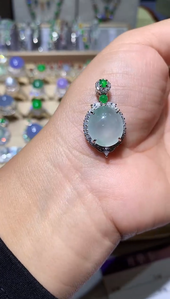 【闪购商品】翡翠耳饰银S925镶嵌吊坠