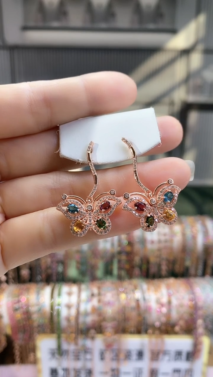 银S925镶嵌耳钉碧玺666666666