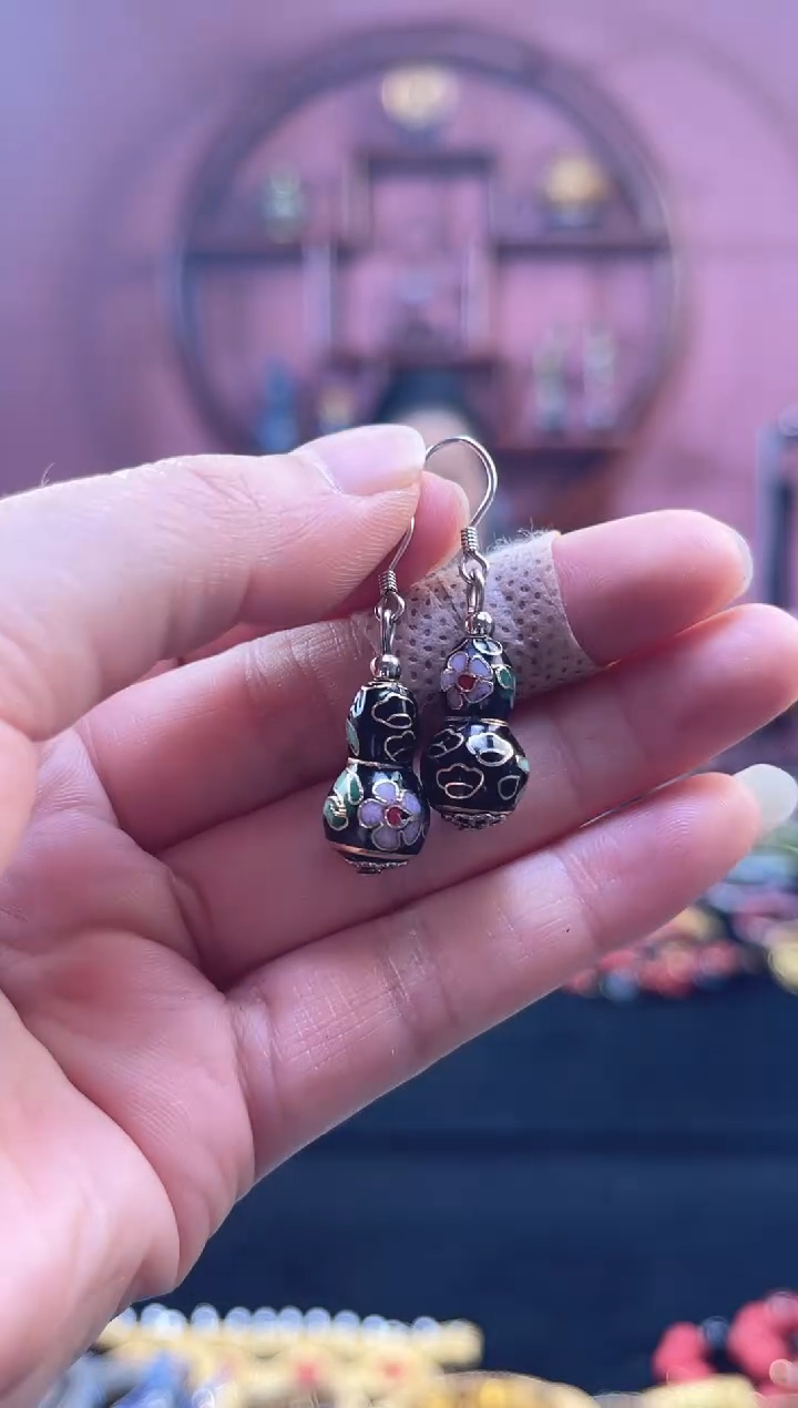 非遗 景泰蓝耳饰 葫芦 黑色