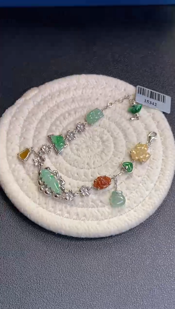 颈饰银S925镶嵌翡翠净货15342