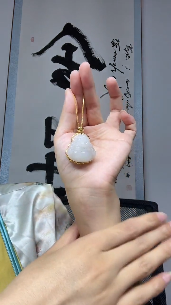 和田玉18K金镶嵌吊坠(不含链)佛公