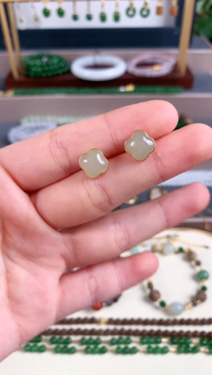 银S925镶嵌和田玉耳饰1