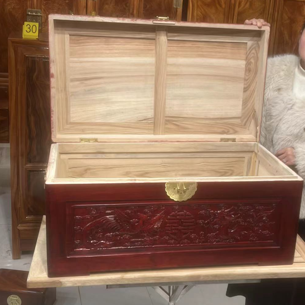 香樟木箱子龙凤喜婚嫁箱实木储物箱子