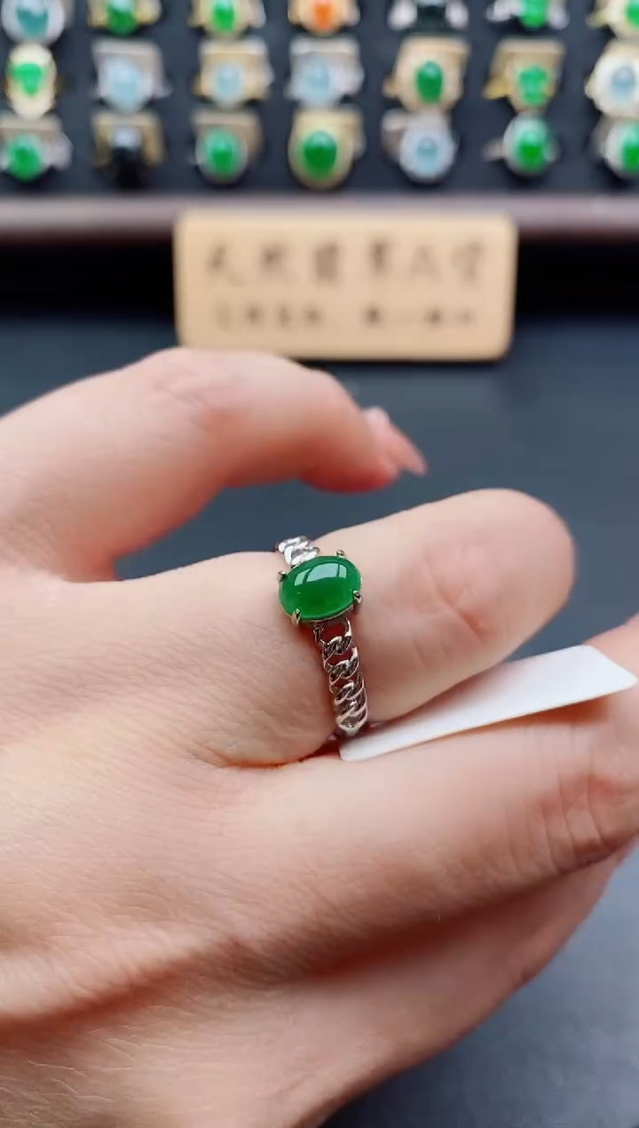银S925镶嵌戒指翡翠1