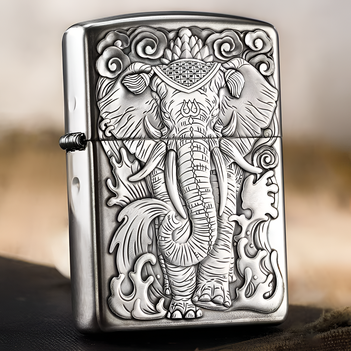 ZIPPO/之宝打火机六牙大象S925银盔甲机浮雕防风煤油男士双面DYJ1