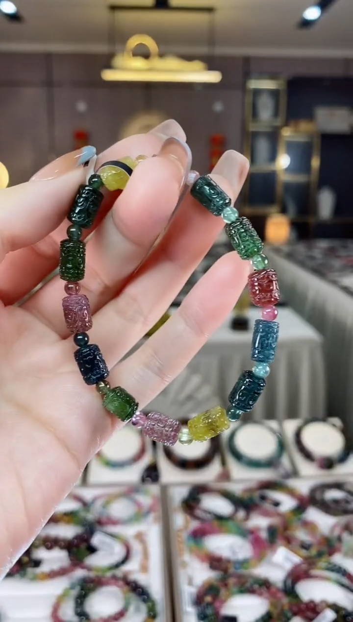 【闪购商品】碧玺桶珠单圈手串未镶嵌一物一证dan