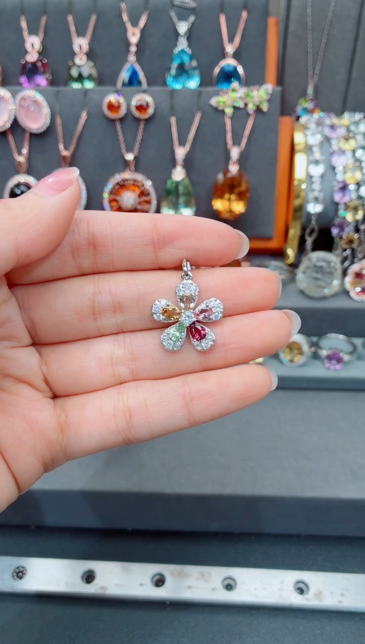 银S925镶嵌吊坠碧玺碧玺吊坠（不含链）