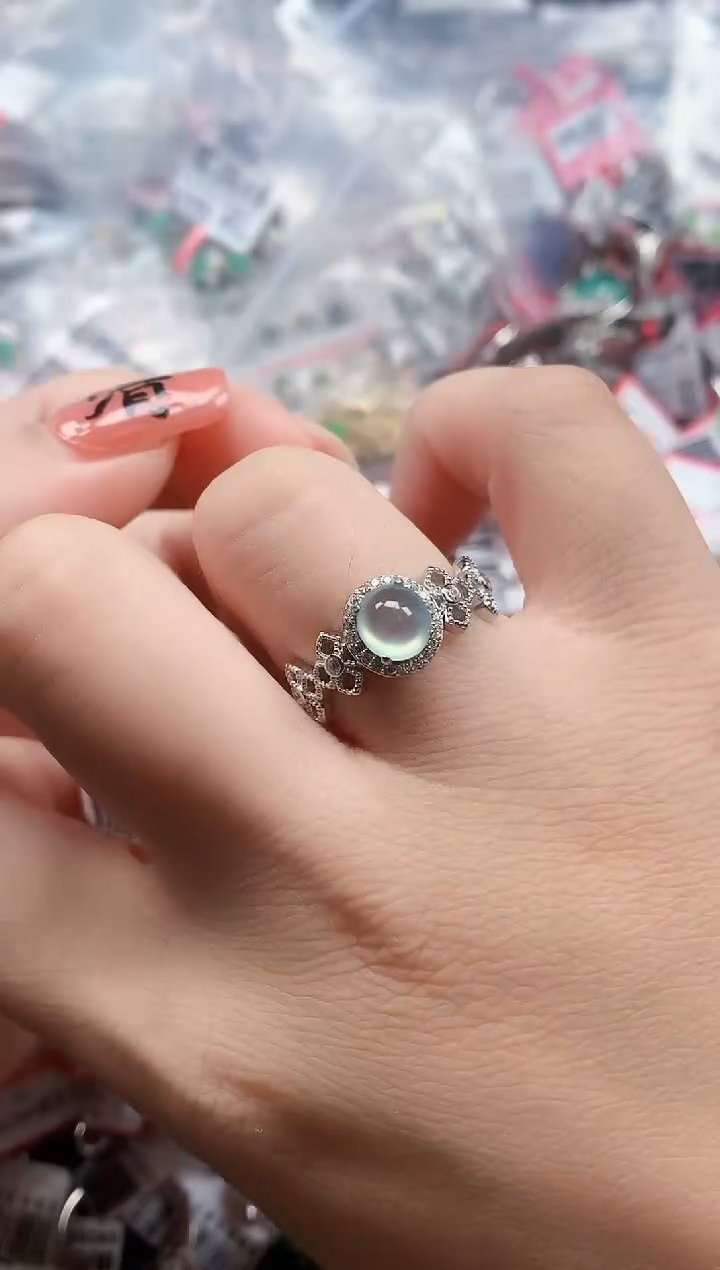 银S925镶嵌戒指翡翠天然A货缅甸翡翠