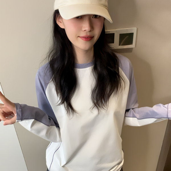 MIN SAN JIN美式拼接速干休闲长袖T恤
