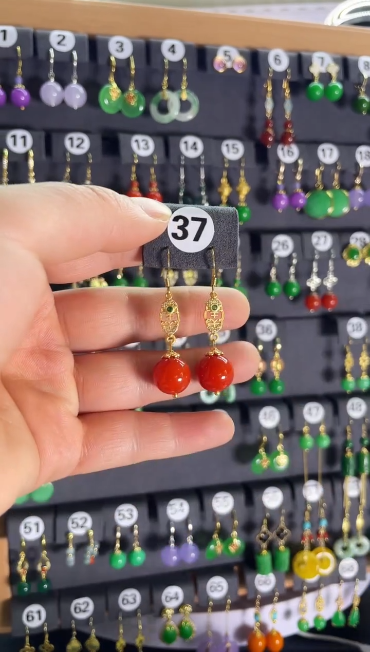 【闪购商品】翡翠耳饰银S925镶嵌37...