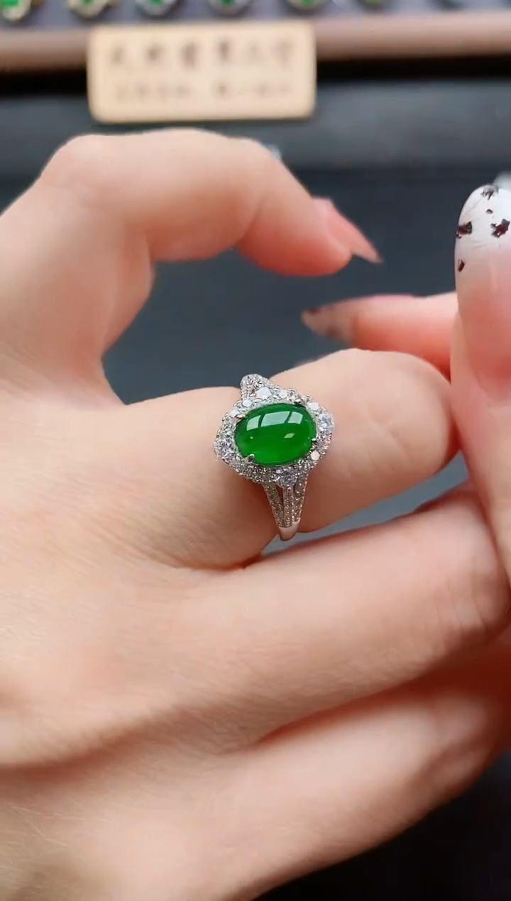 银S925镶嵌戒指翡翠1