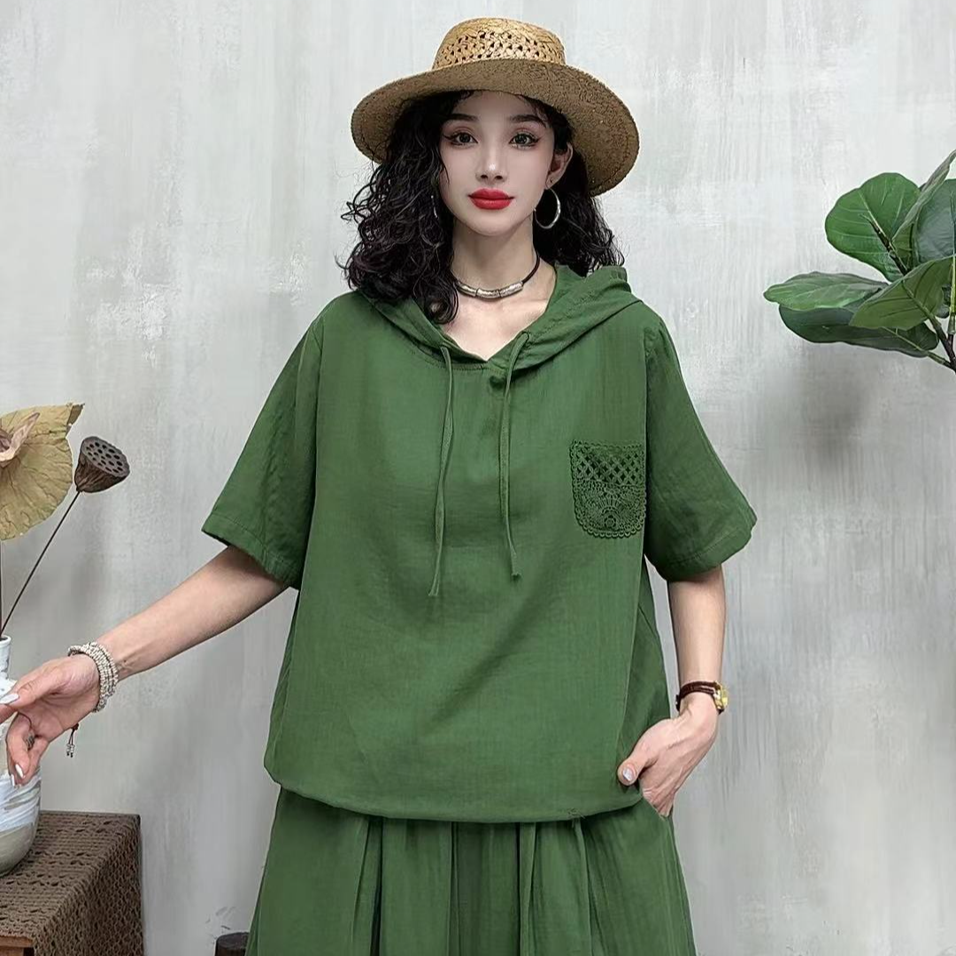 12306新款夏季气质百搭休闲显瘦简约连帽短袖T恤