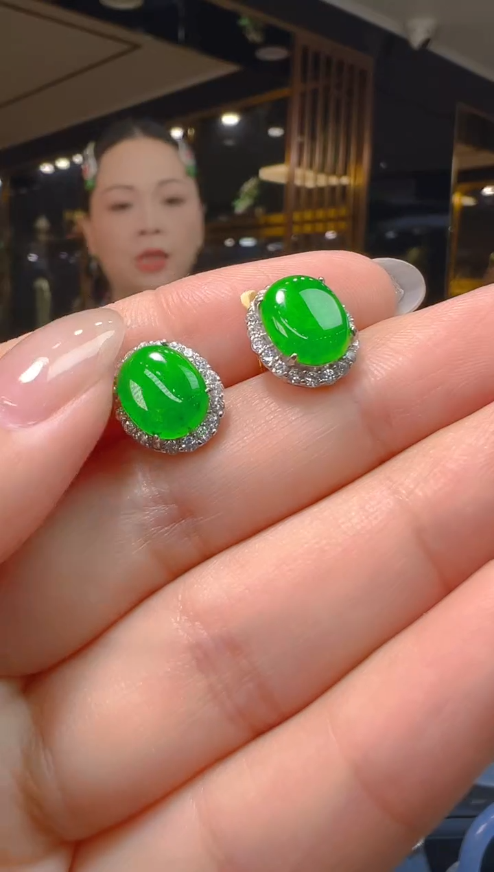 银S925镶嵌翡翠耳饰035(多样性发货发其一)