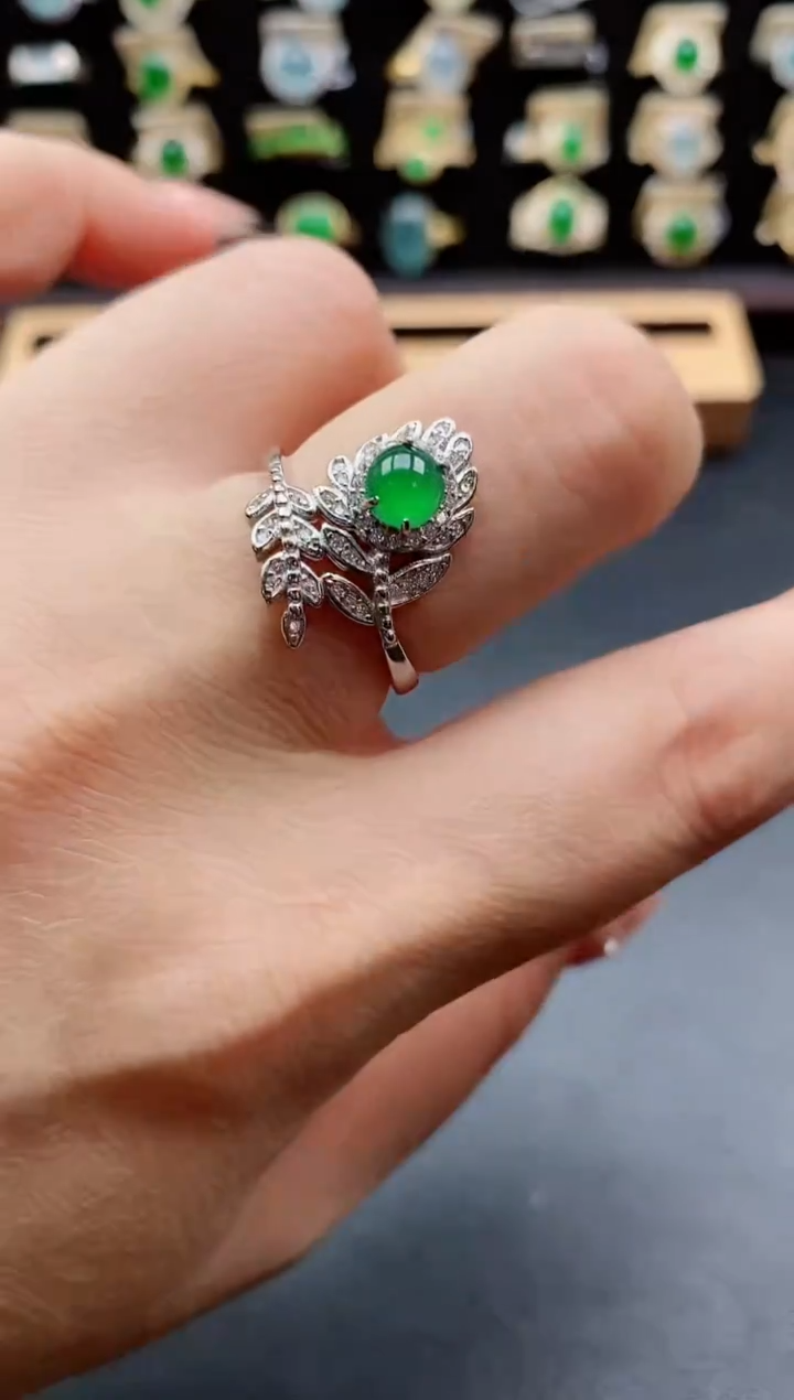 银S925镶嵌戒指翡翠1