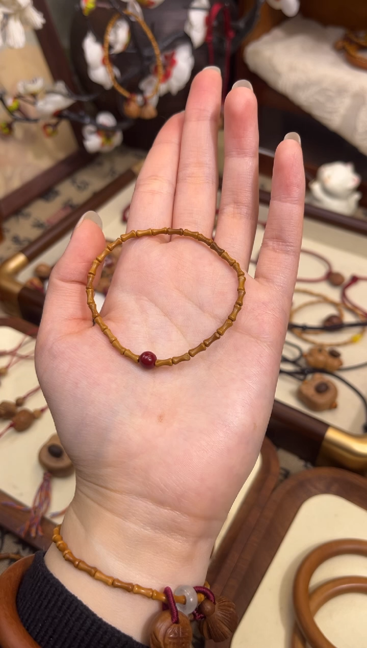 手串桃核【桃缘行】竹节「红色莎莎」桃木桃核辟、挡、驱、护 备注手围