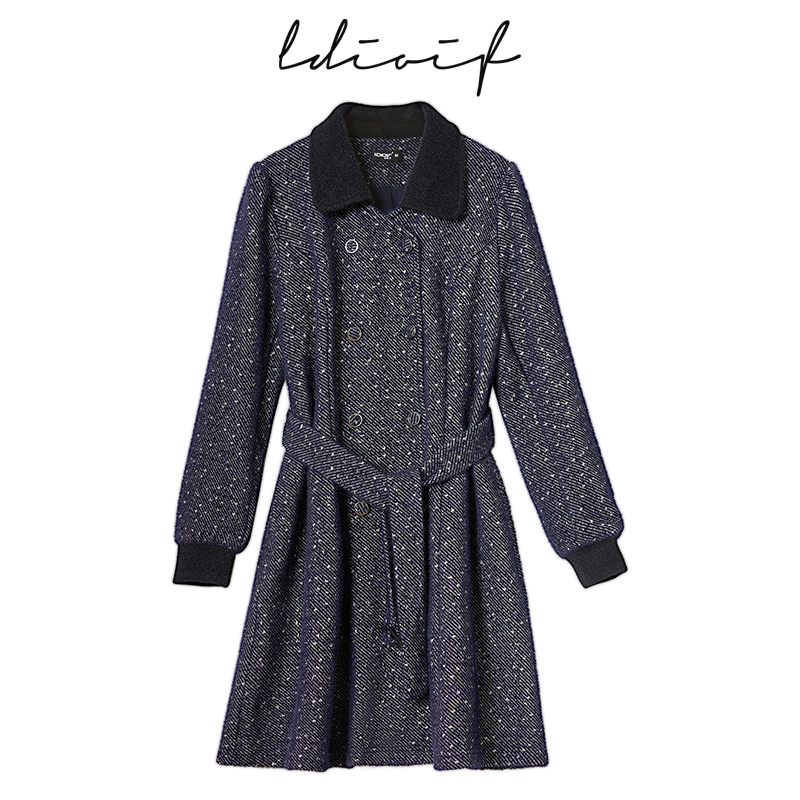 高定暖绒雪点提花织毛工艺独家法兰绒翻中长外套连衣裙#DWT18988