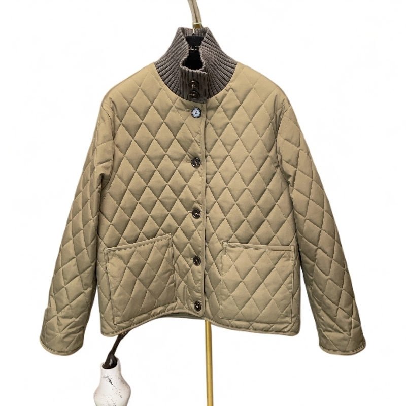 原创设计感针织螺纹领绗缝棉服外套上衣女