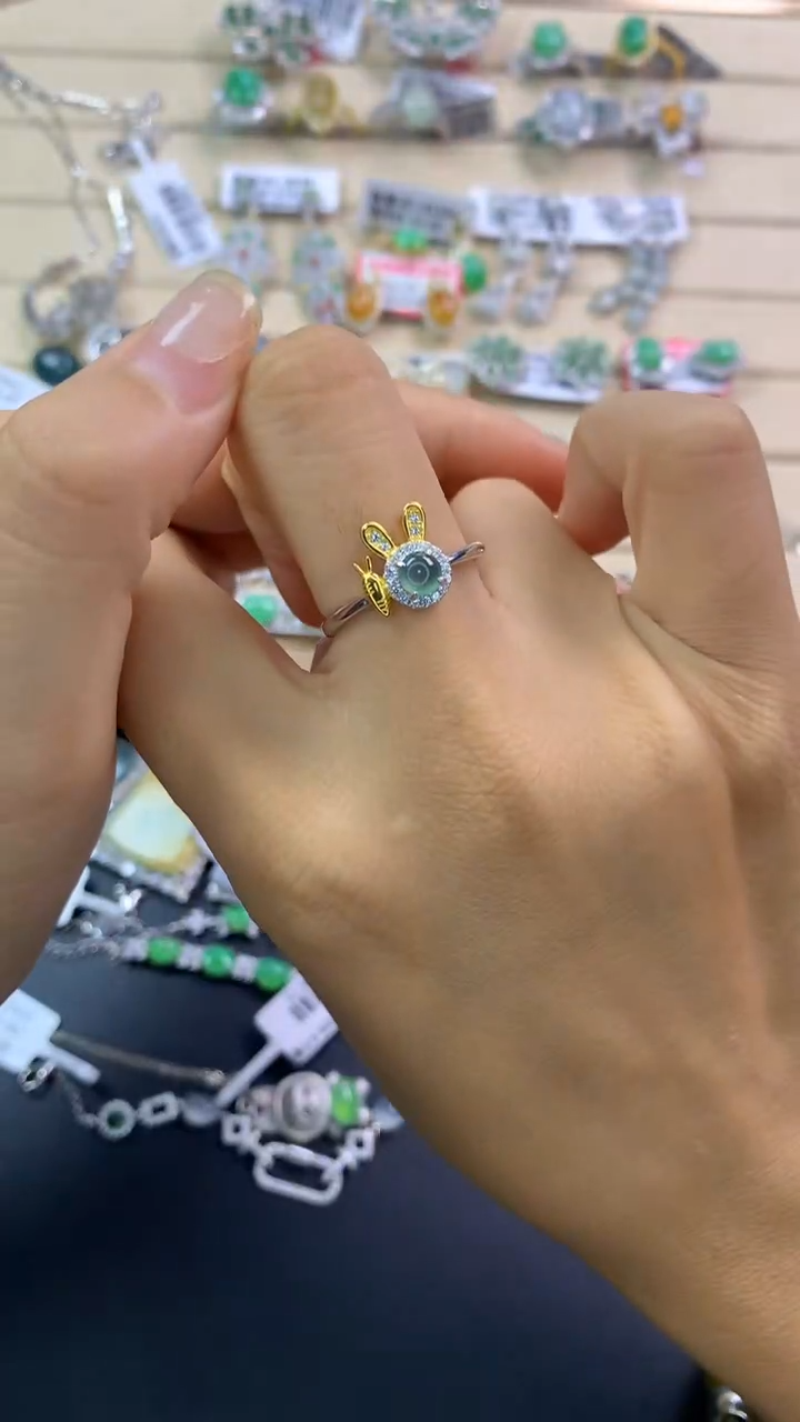 翡翠戒指银S925镶嵌翡翠 蛋面 银S925镶嵌