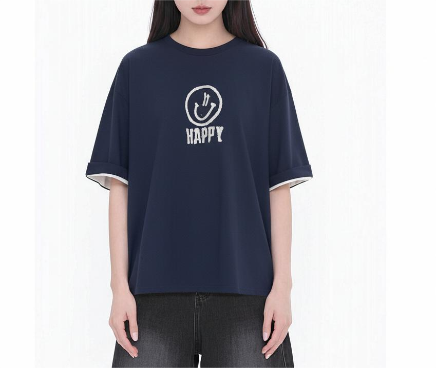  LIJIALI/莉佳丽-2025冬装新款纯色笑脸百搭T恤