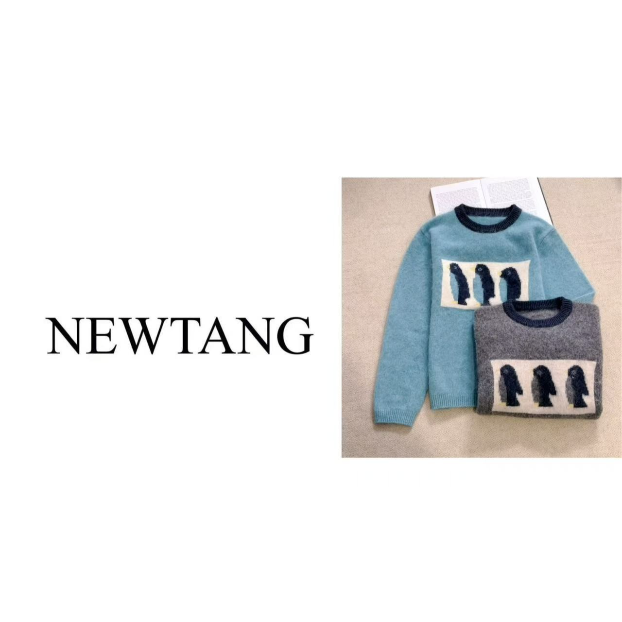 【企鹅】1246 100%羊毛拉绒毛衣女卡通图案高级感长袖软糯针织上衣