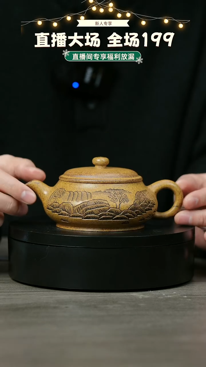 【闪购商品】紫砂茶壶H1163龙骨金砂观山明炉