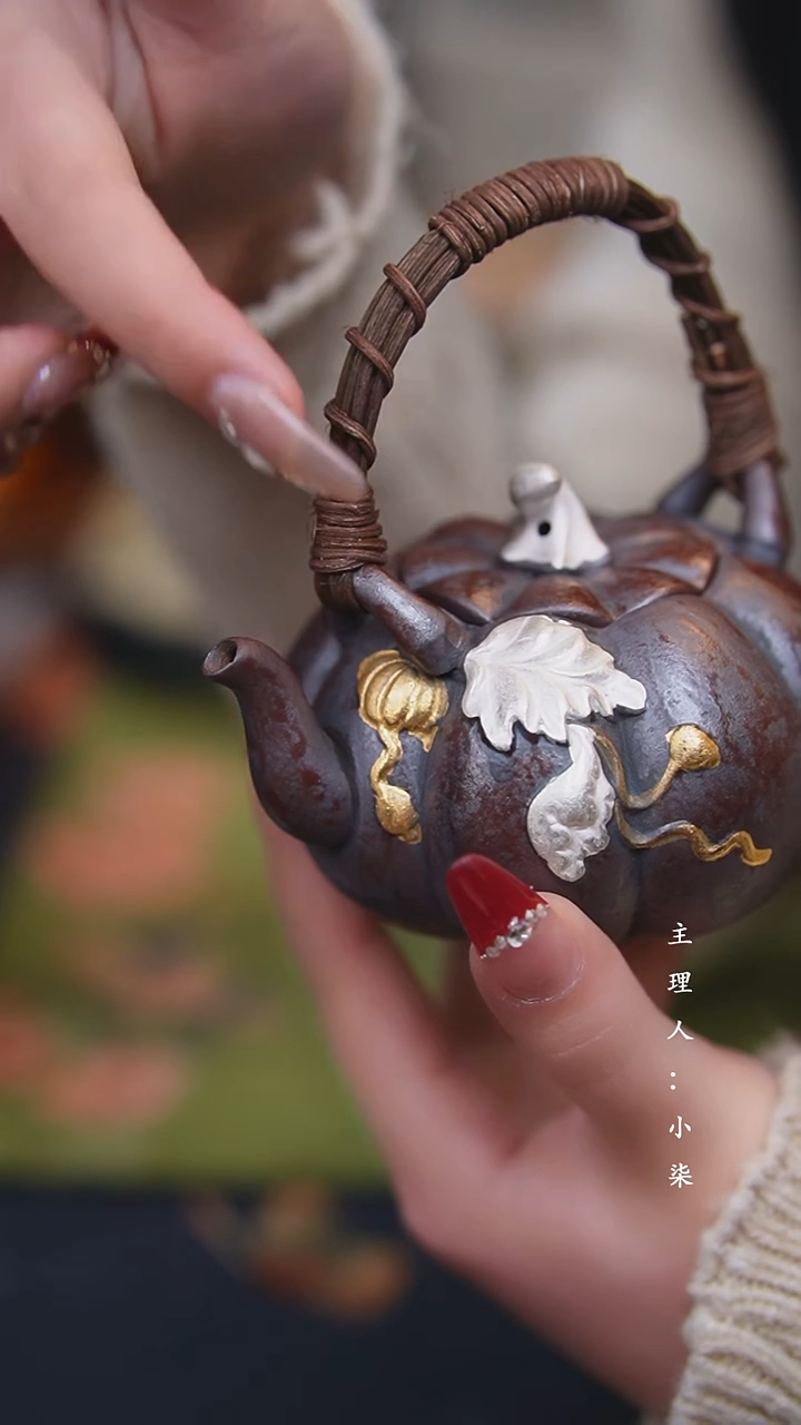 【闪购商品】【柒月】老岩泥赤金南瓜提梁壶