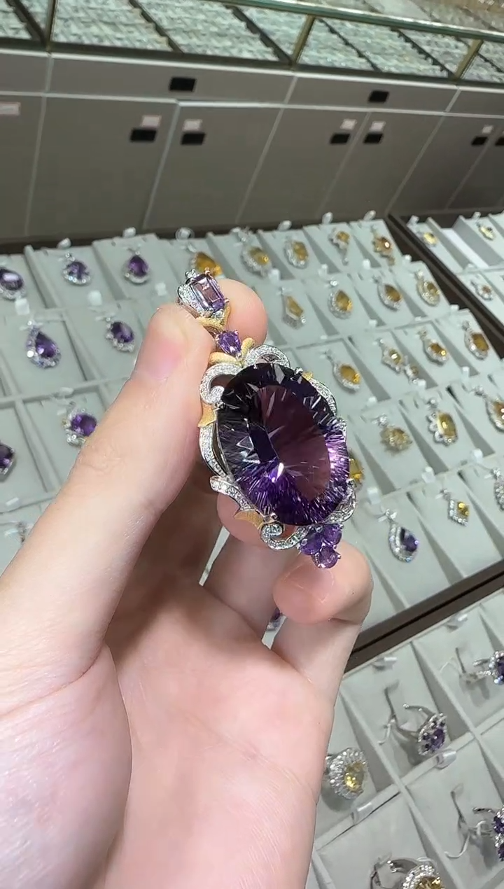 【闪购商品】银S925镶嵌颈饰紫晶18*25mm