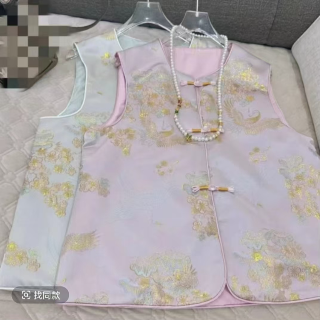梅花仙鹤 新中式国风织锦缎织绣文艺金丝提花春季新款气质马甲
