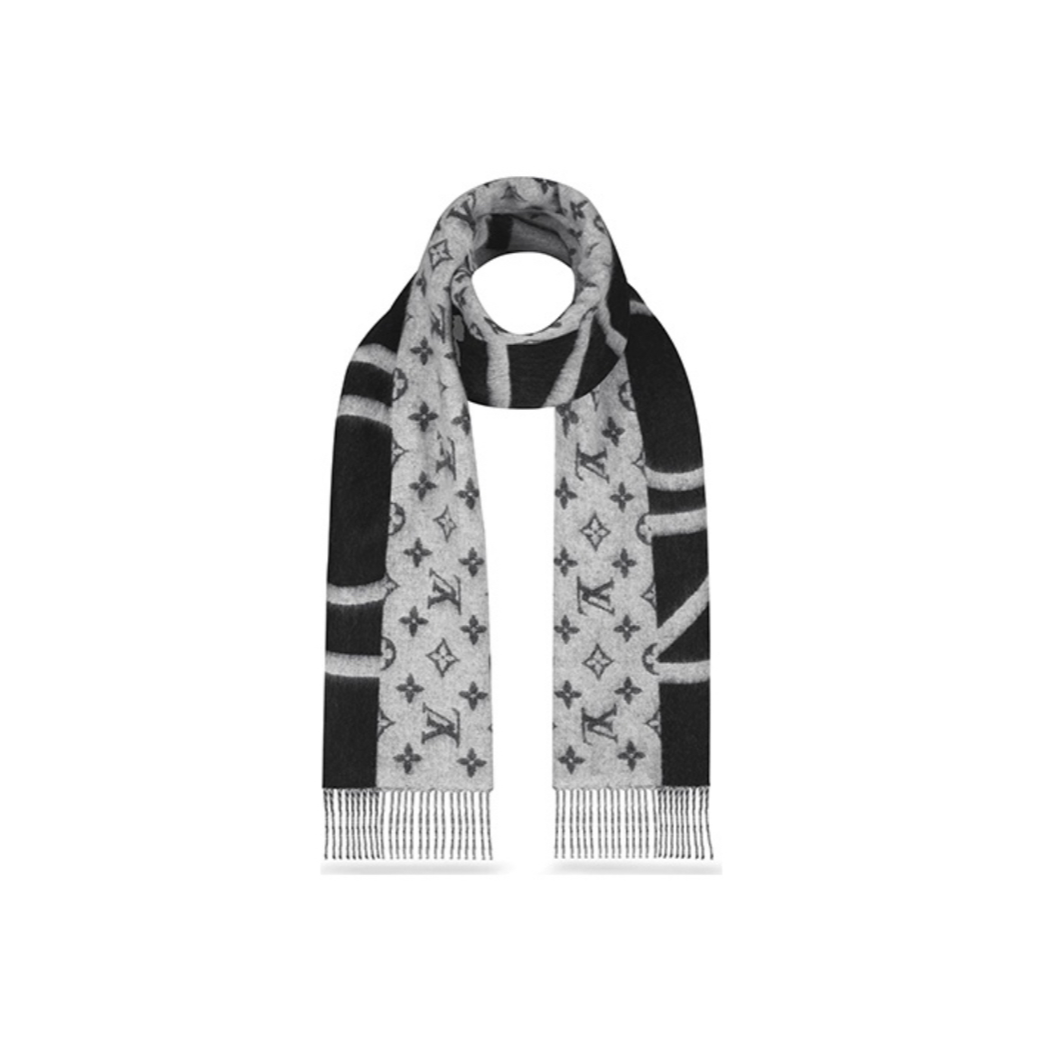 99新 LouisVuitton/路易威登 SPLIT印花羊绒绒线围巾情侣款未使用