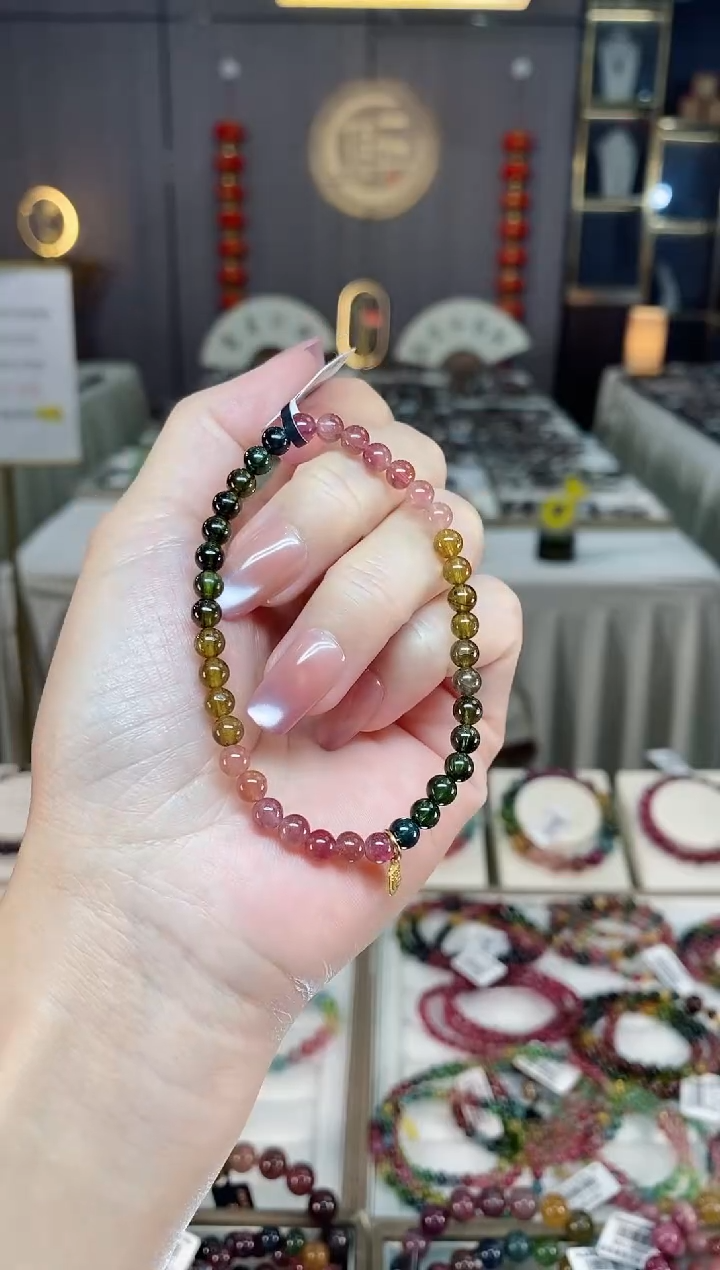 未镶嵌老矿碧玺彩虹单圈手串4mm+碧玺hon多样性发一条 
