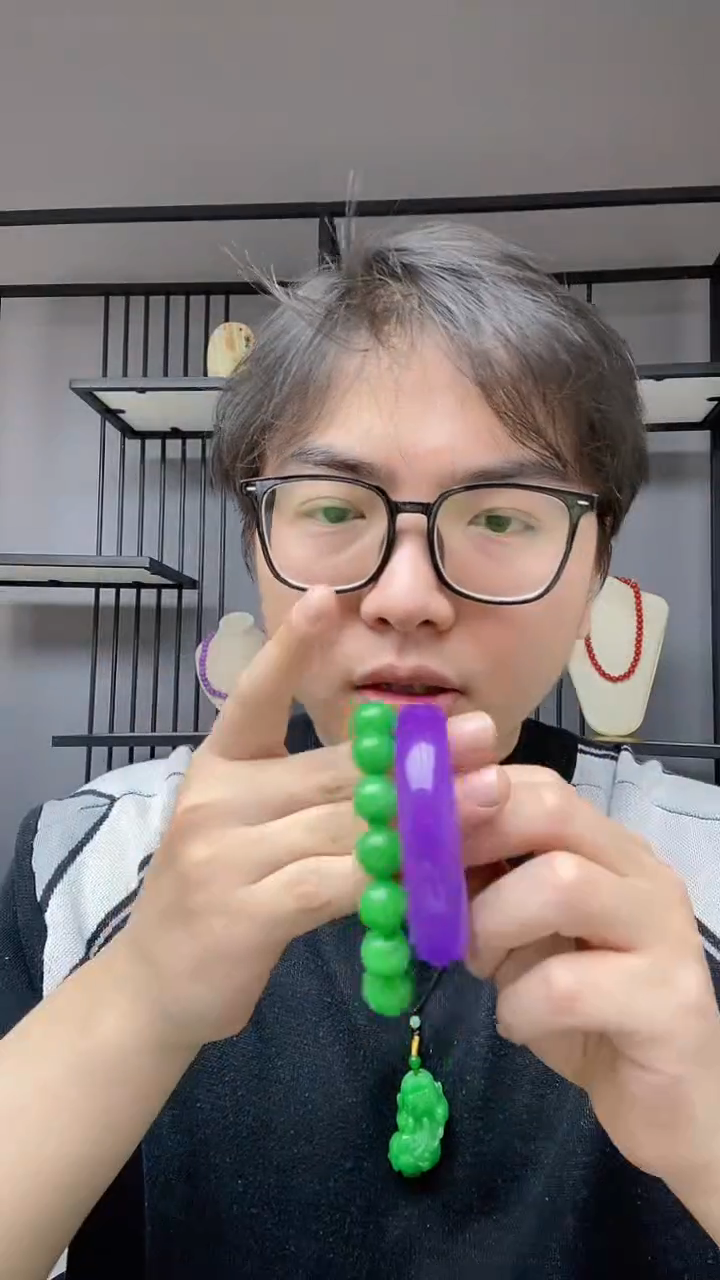 【闪购商品】翡翠颈饰合金14mm全绿翡翠手串