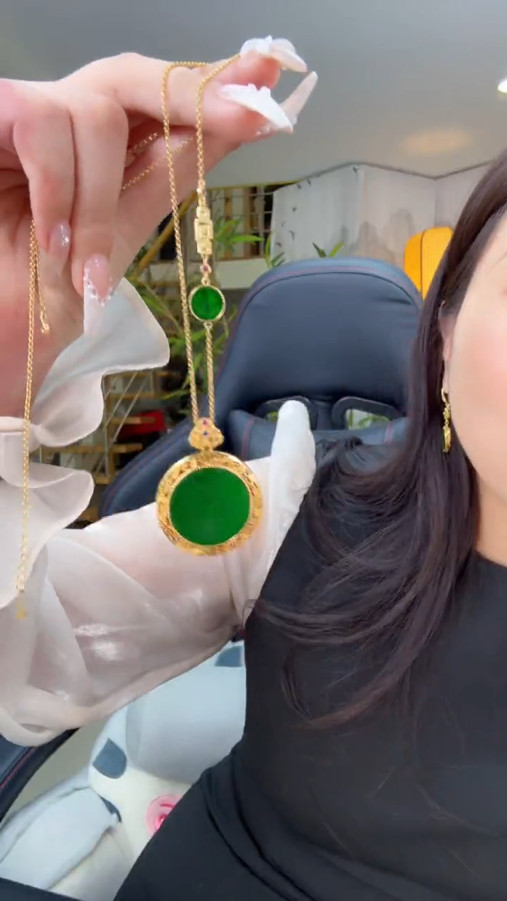 【闪购商品】翡翠吊坠(赠链)银S925镀金镶嵌天然缅甸翡翠A货吊坠