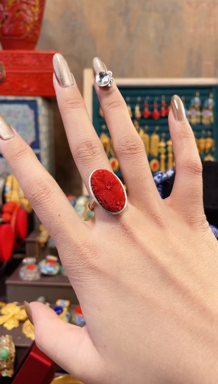 【闪购商品】非遗雕漆精品戒指红色大