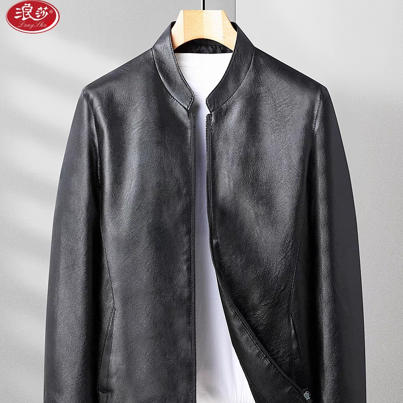 浪莎精品时尚潮流男装立领皮夹克LG2403
