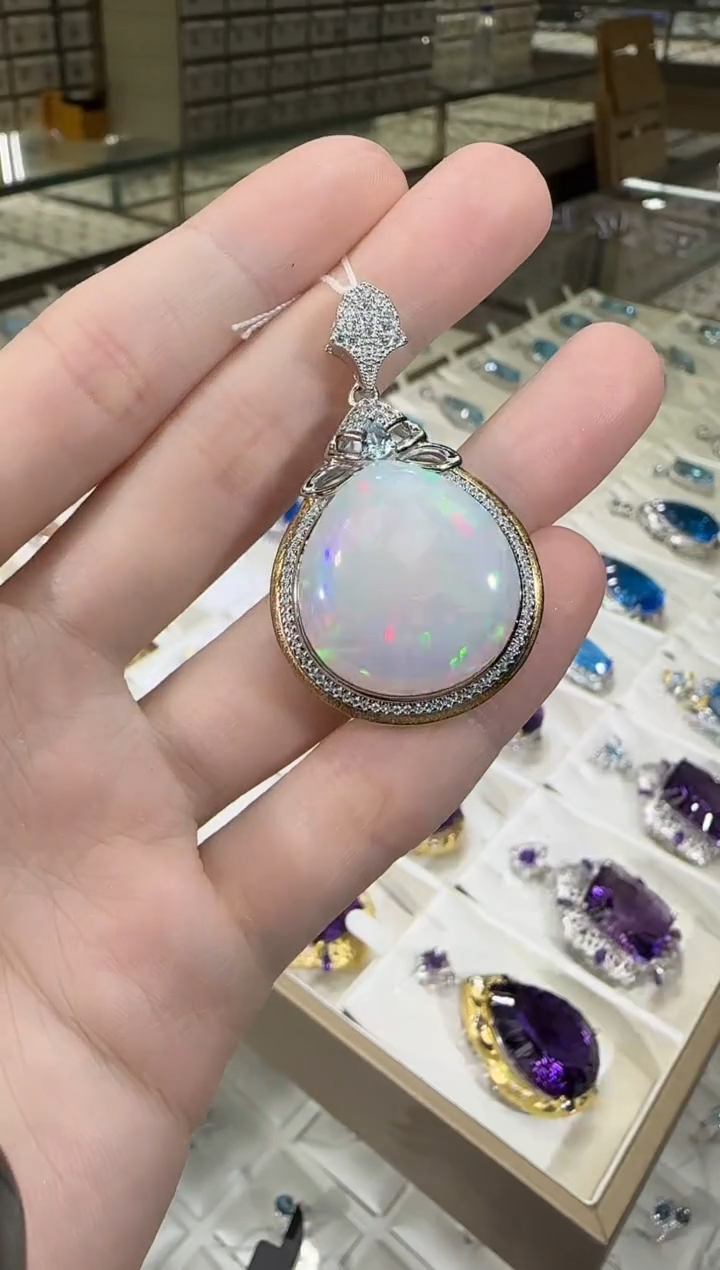 银S925镶嵌欧泊珠宝奇石35ct吊坠高级款展会孤品一件21*23mm