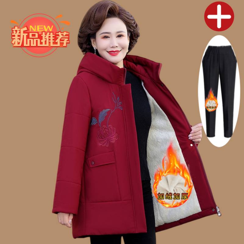中老年女装中年中式加绒棉服棉衣加厚老人棉服气质中国风冬季