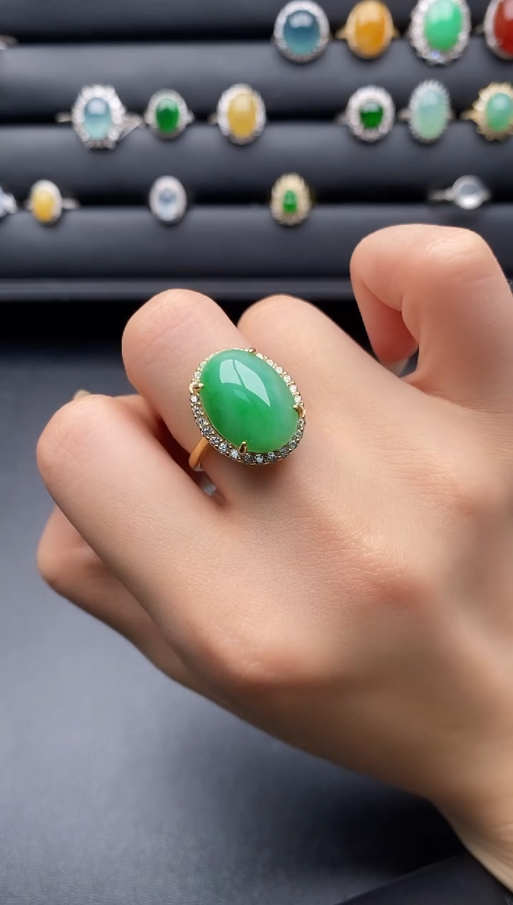 银S925镶嵌戒指翡翠情***生一物一证一礼盒