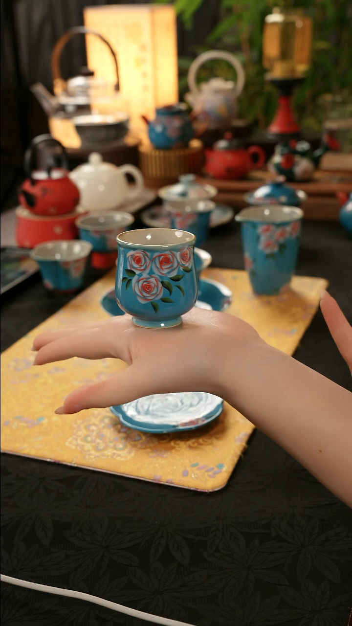 陶瓷茶具亮面玫瑰布袋杯