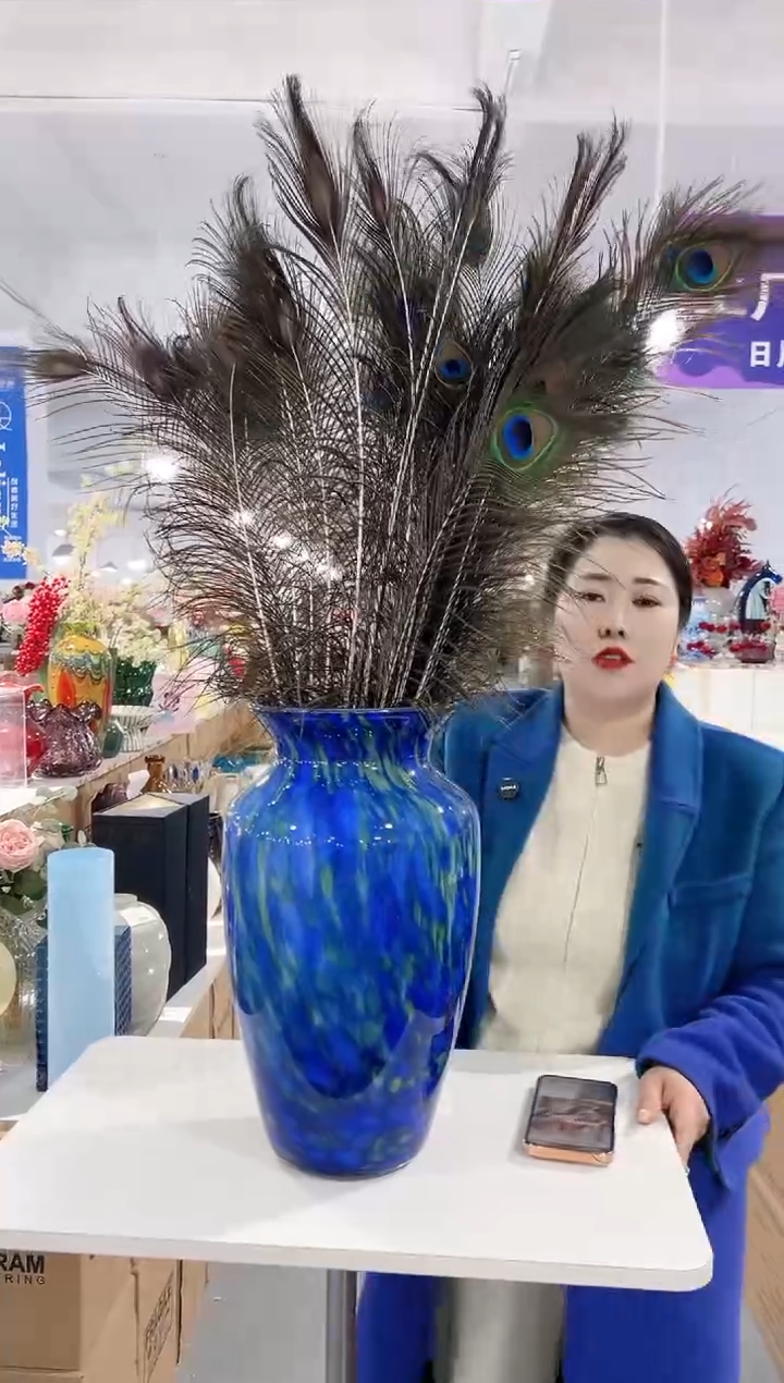 【闪购商品】玻璃YS-孔雀蓝花瓶