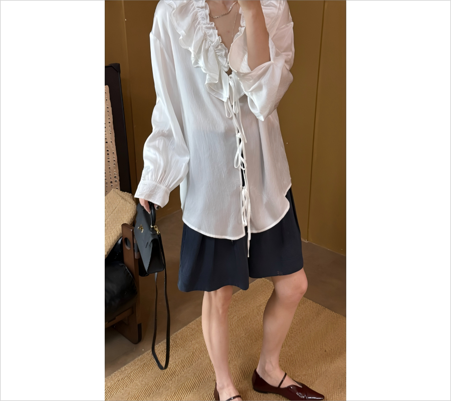 夏日小众设计感荷叶领气质法式衬衫*2404A23