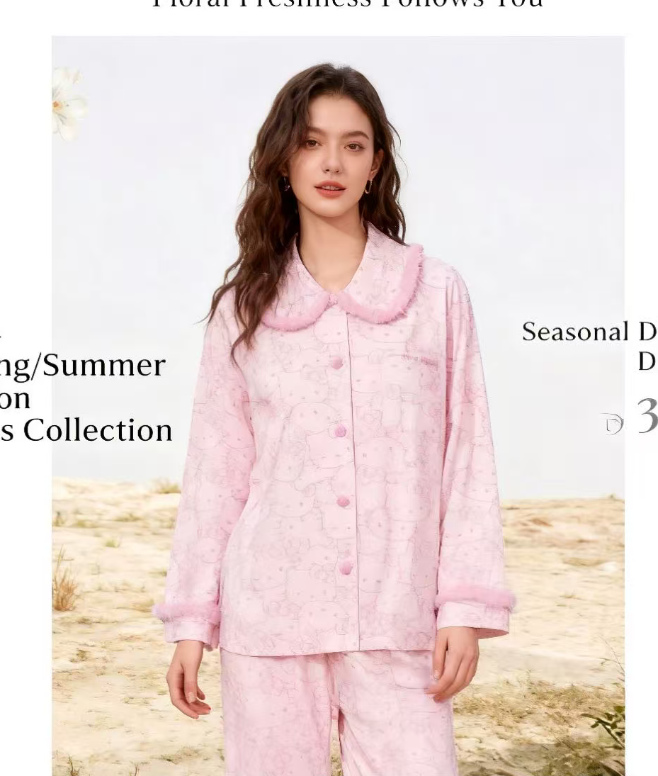 司睿kitty全棉磨毛法兰绒冬季加厚可外穿睡衣家居服保暖套装