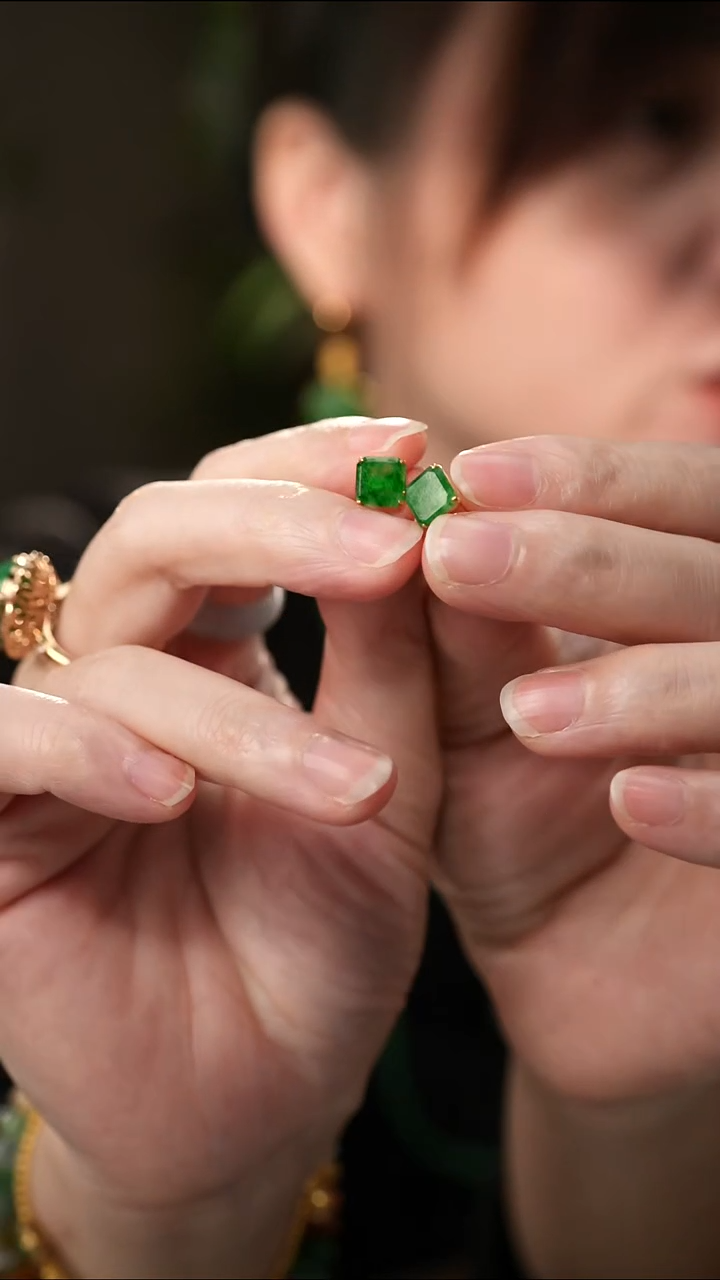 18K金镶嵌翡翠耳饰翡翠耳饰，多样性发一