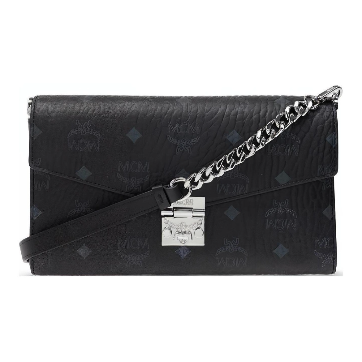 95新 MCM 新款皮拼链条包中号黑色/LZ00240