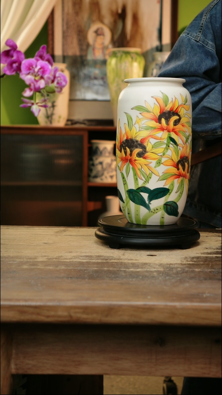 瓷片 景德镇纯手工釉下彩精品花瓶