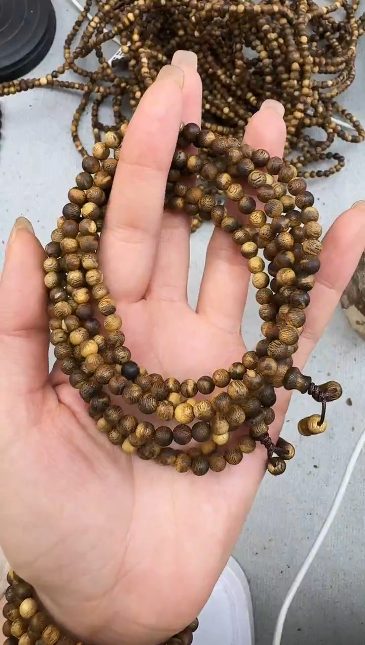 沉香手串05虎斑棋圆珠多圈多样性发一