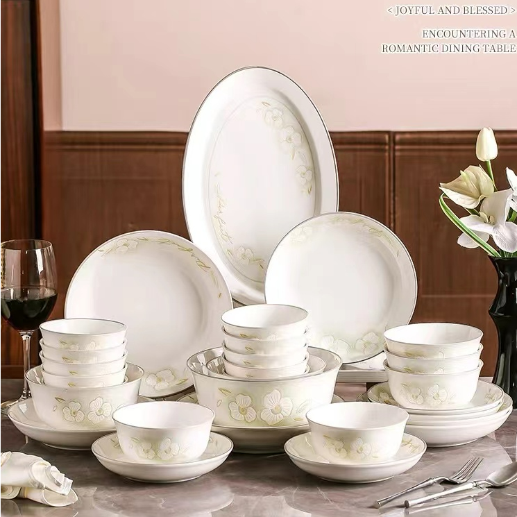 Arst/雅诚德清香怡人釉下彩餐具饭碗盘子家用微波炉适用陶瓷高脚