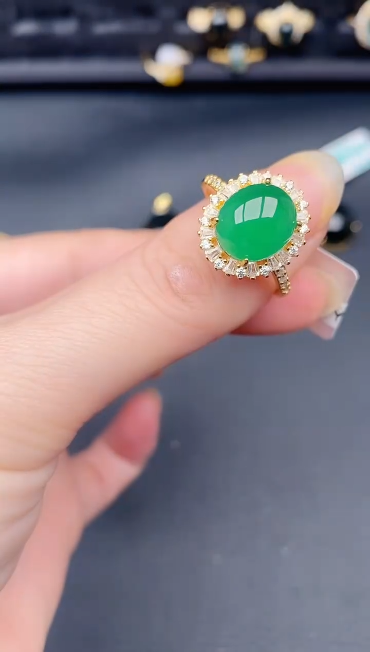 银S925镶嵌戒指翡翠天然a货翡翠207