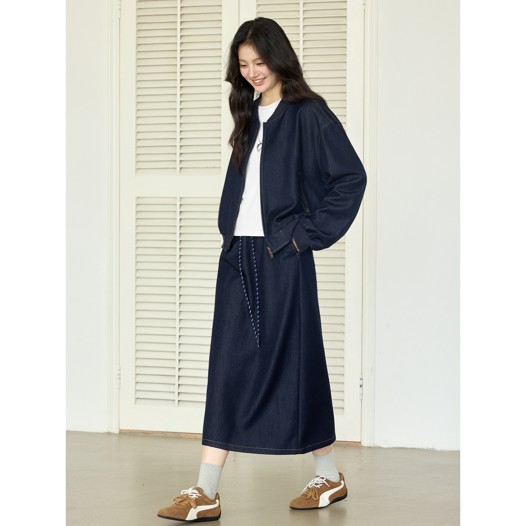 爱蔷薇大码棒球服外套女半身长裙秋季穿搭两件套时尚套装GT78089