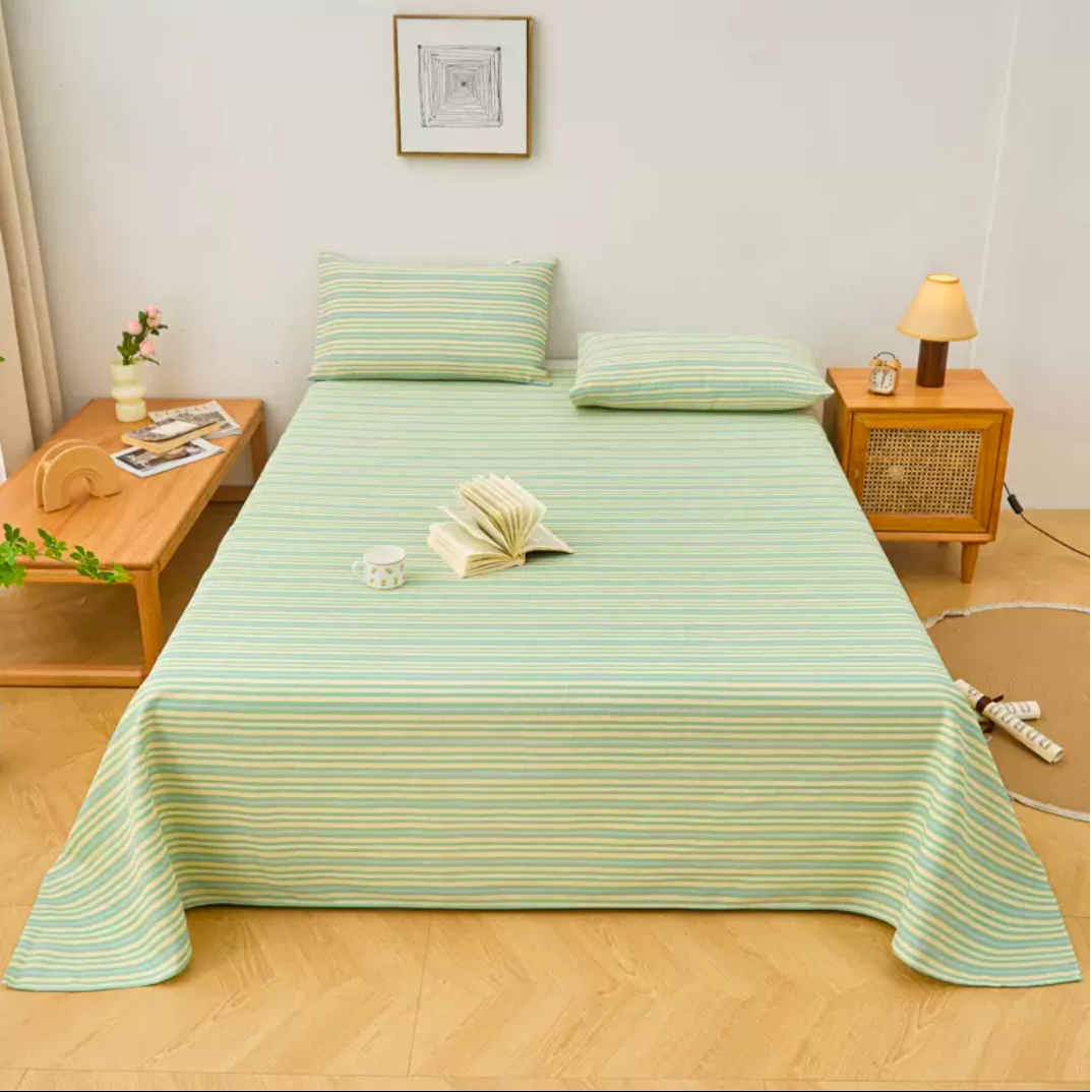 （0119）老粗布床单吸汗透气1.95*2.45米（+－5公分）果绿条